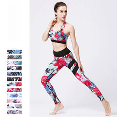 Fashion printed beautiful back bra leggings quick-drying sports fitness set