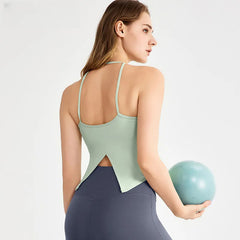 Cool spaghetti strap dovetail split suspender fixed cup breathable fitness beauty back bra