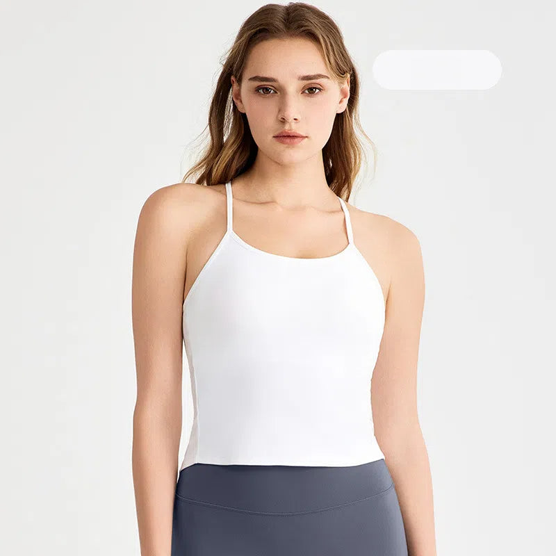 Cool spaghetti strap dovetail split suspender fixed cup breathable fitness beauty back bra