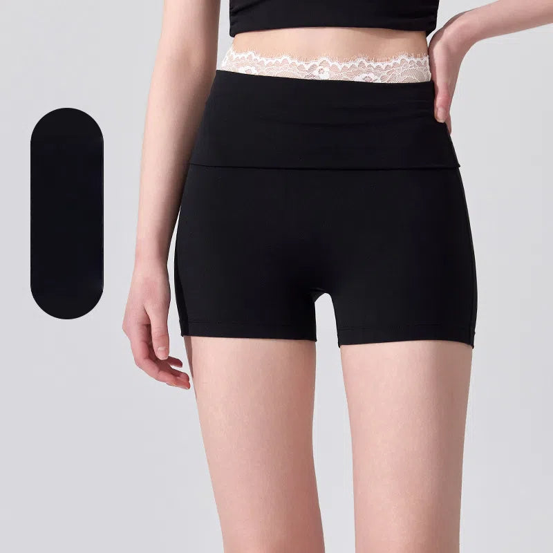 Lace panels, Slim fit, Slim design, High-waisted anti-light three-point pants