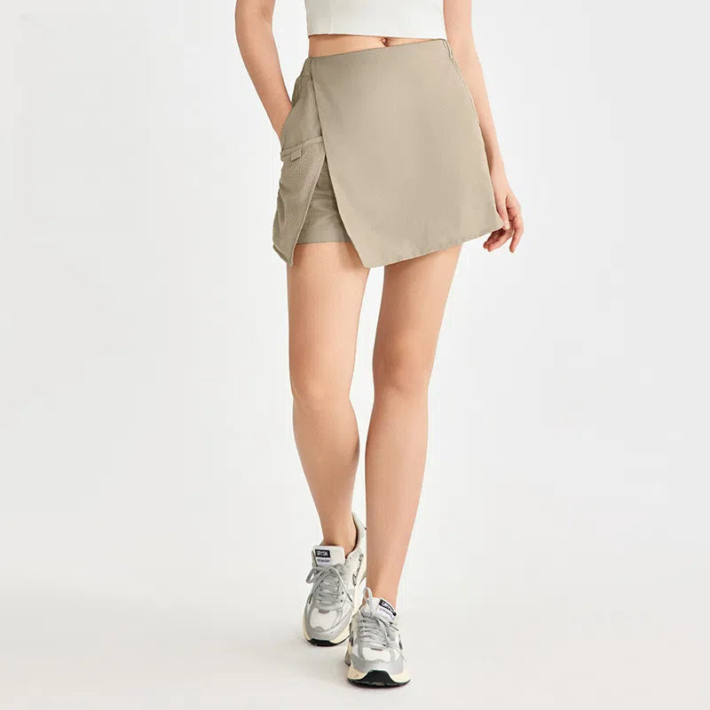 High-waisted slit A-line women's anti-walking stitching tennis culottes