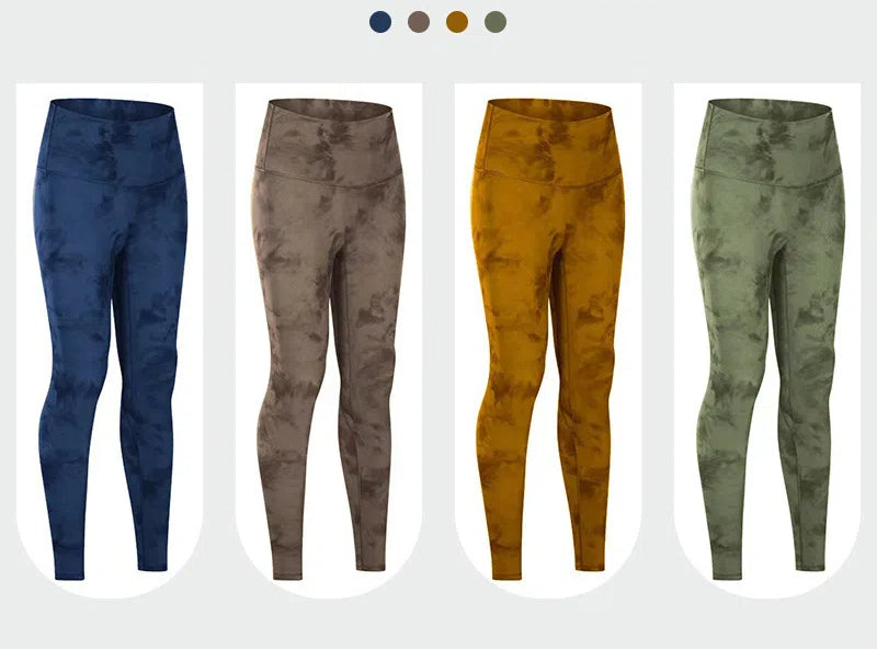 Tie-dye personality nude hip lift slim sports running tight stretch cropped pants