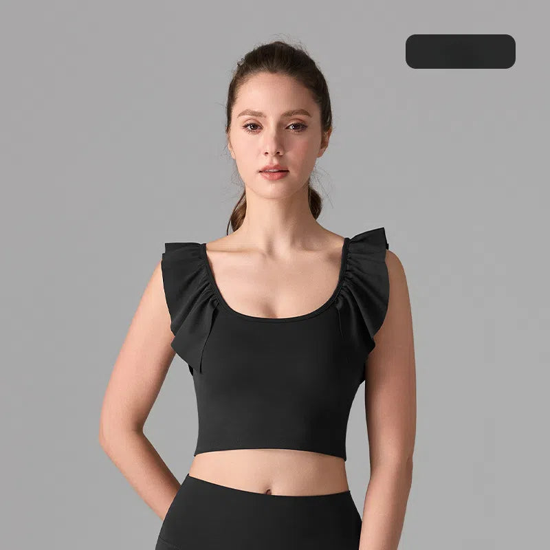 Ruffled nude antibacterial sleeveless yoga sports U-shaped beautiful back bra