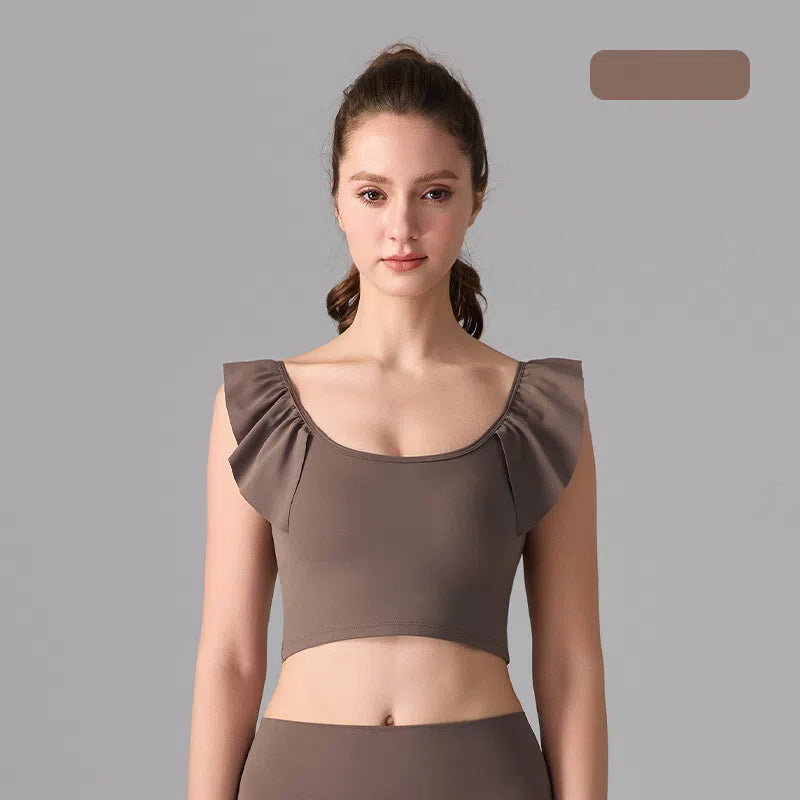 Ruffled nude antibacterial sleeveless yoga sports U-shaped beautiful back bra