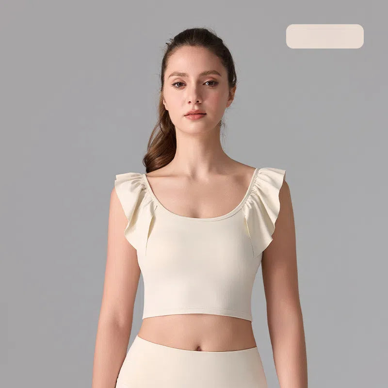 Ruffled nude antibacterial sleeveless yoga sports U-shaped beautiful back bra