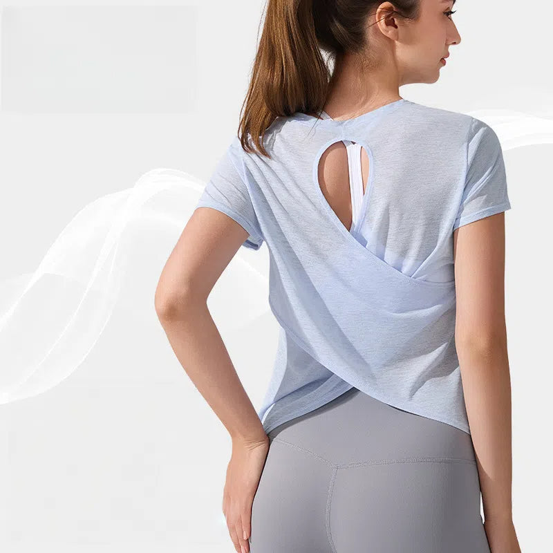 Refreshing, Breathable, Skin-friendly running training fitness crewneck beauty back short-sleeved smock