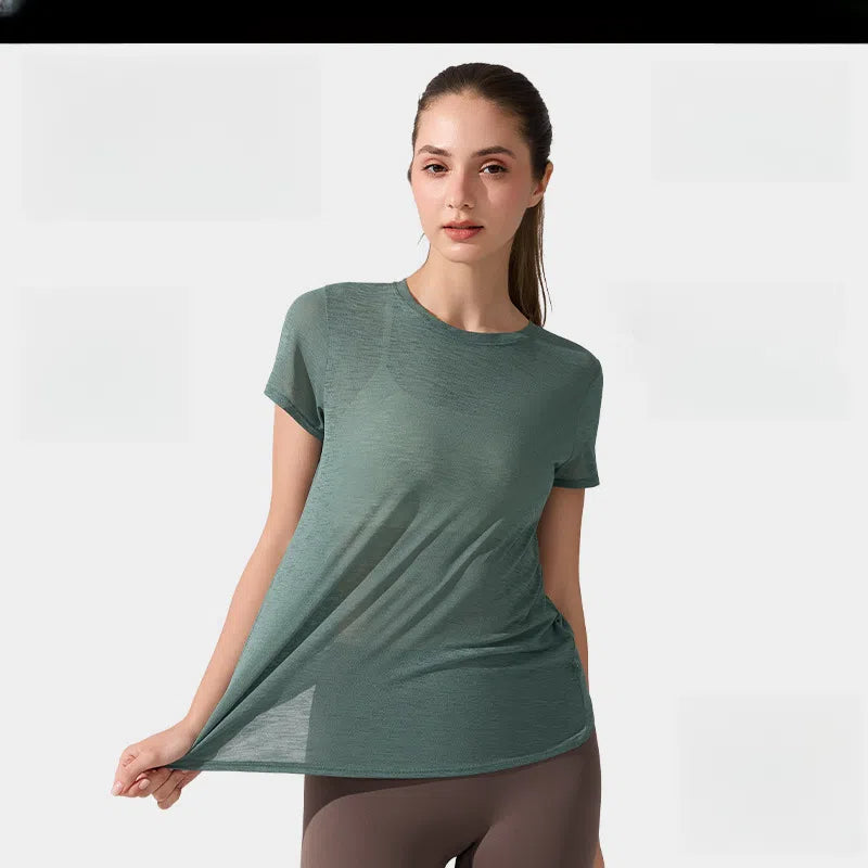 Refreshing, Breathable, Skin-friendly running training fitness crewneck beauty back short-sleeved smock