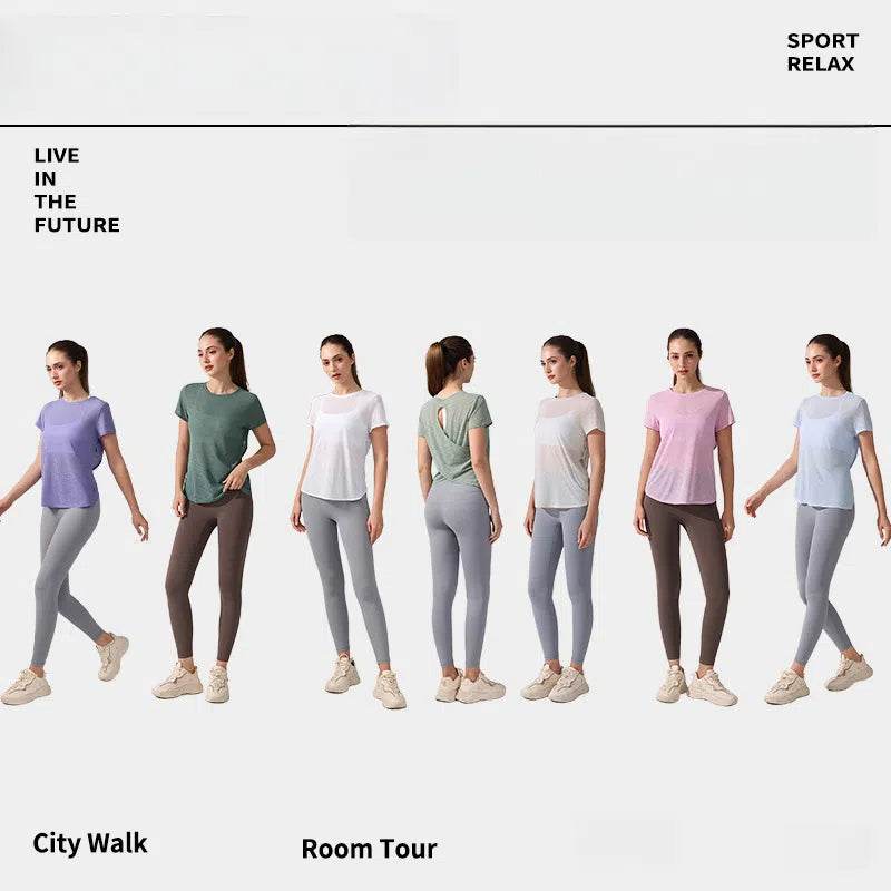 Refreshing, Breathable, Skin-friendly running training fitness crewneck beauty back short-sleeved smock