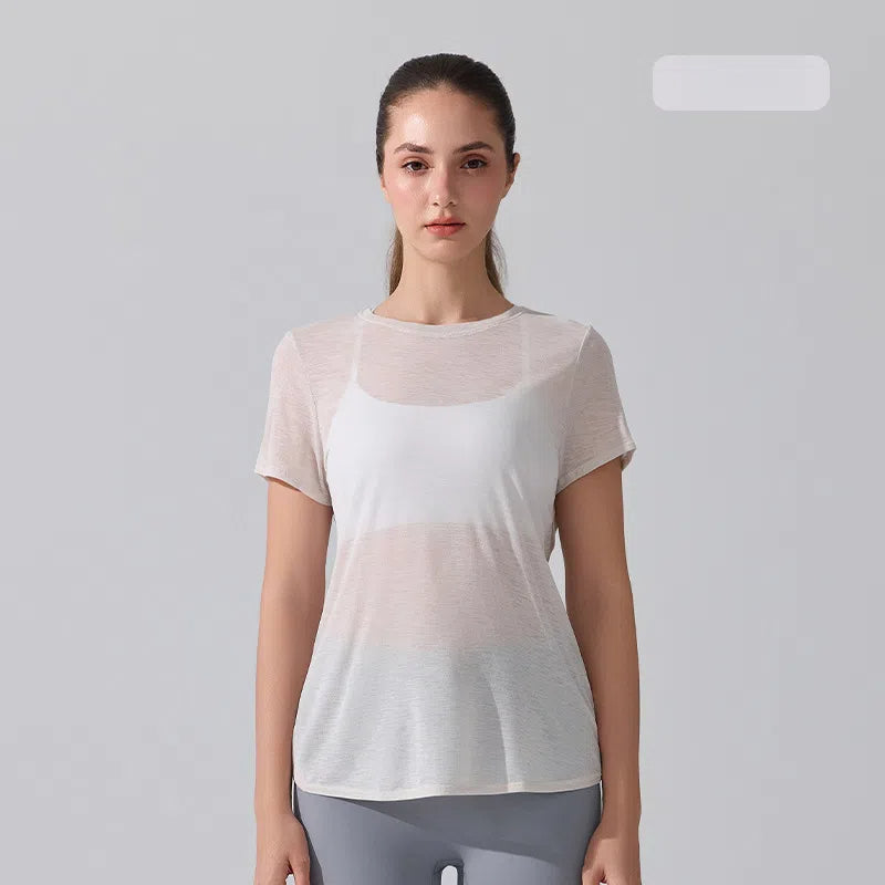 Refreshing, Breathable, Skin-friendly running training fitness crewneck beauty back short-sleeved smock