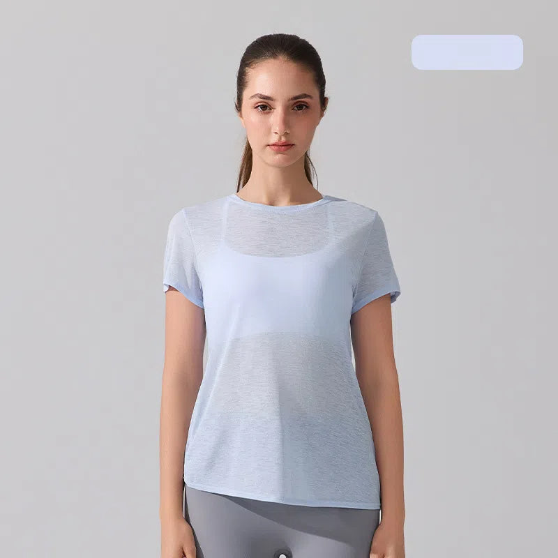 Refreshing, Breathable, Skin-friendly running training fitness crewneck beauty back short-sleeved smock