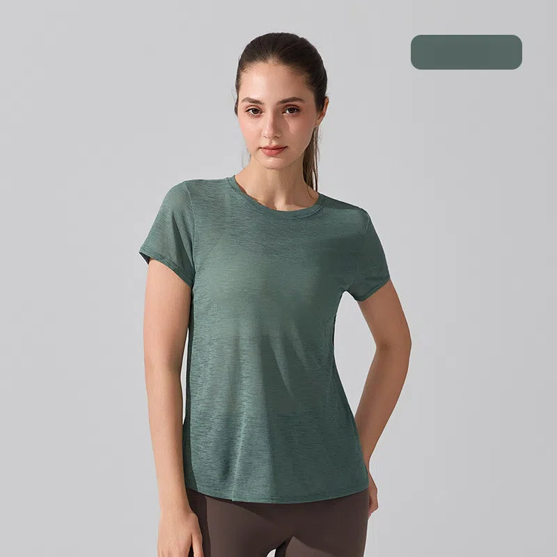 Refreshing, Breathable, Skin-friendly running training fitness crewneck beauty back short-sleeved smock