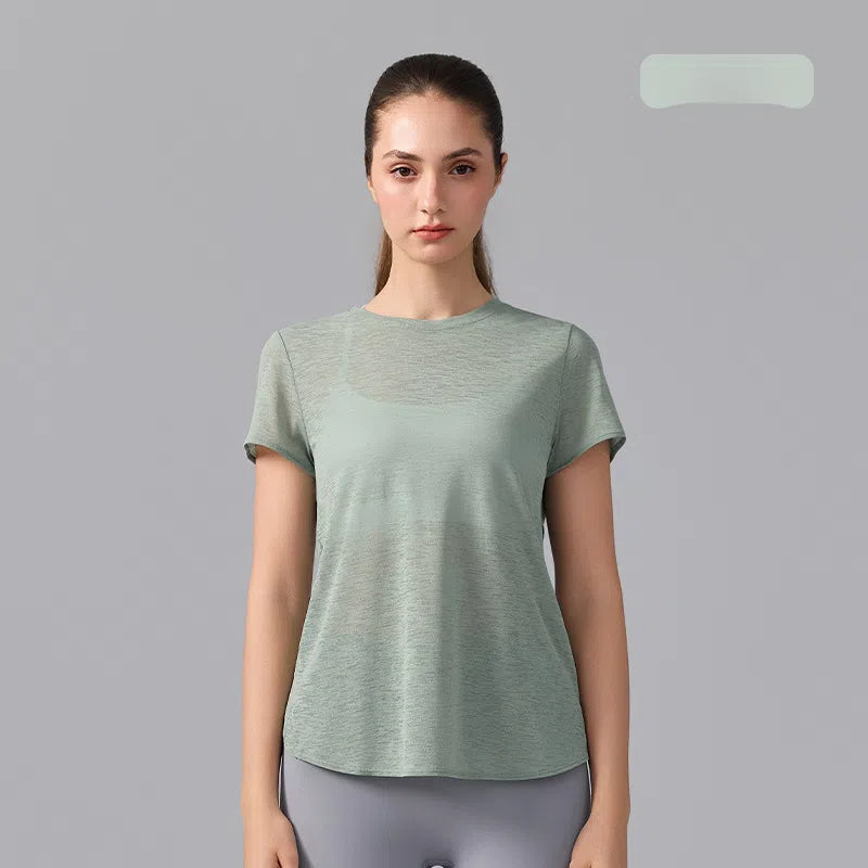 Refreshing, Breathable, Skin-friendly running training fitness crewneck beauty back short-sleeved smock