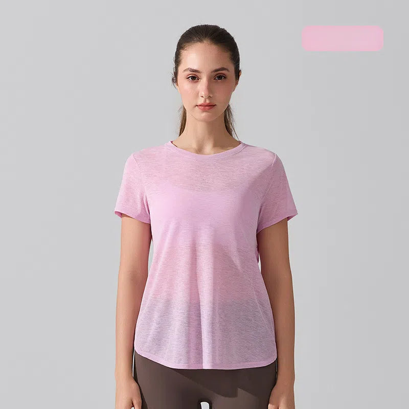Refreshing, Breathable, Skin-friendly running training fitness crewneck beauty back short-sleeved smock