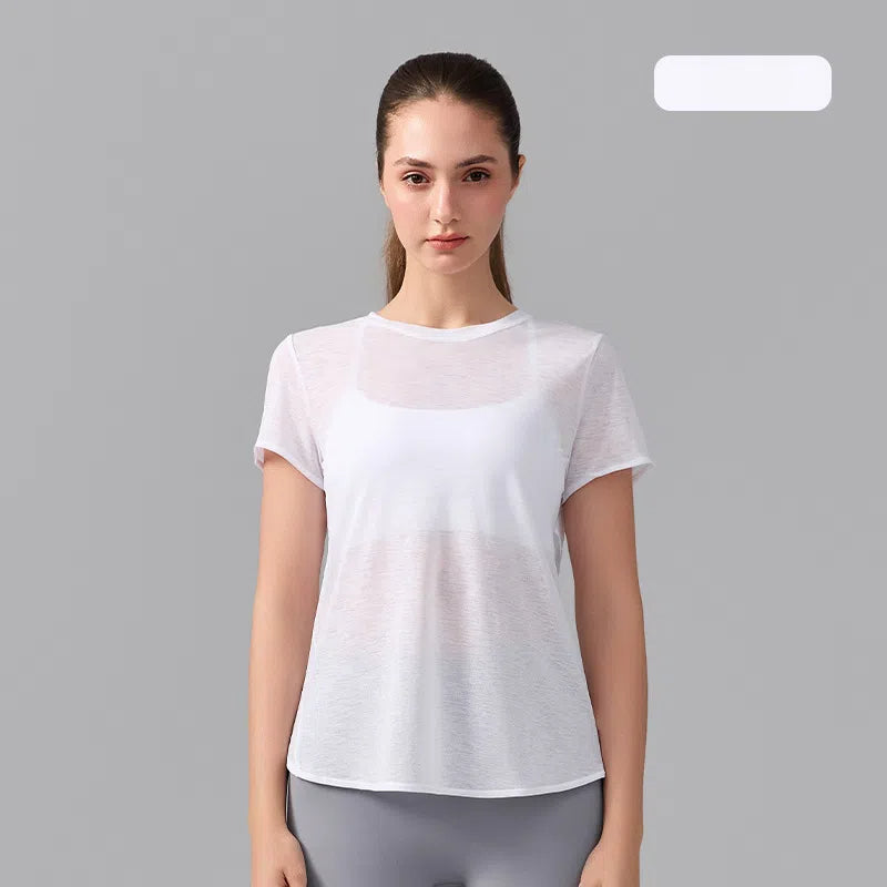 Refreshing, Breathable, Skin-friendly running training fitness crewneck beauty back short-sleeved smock