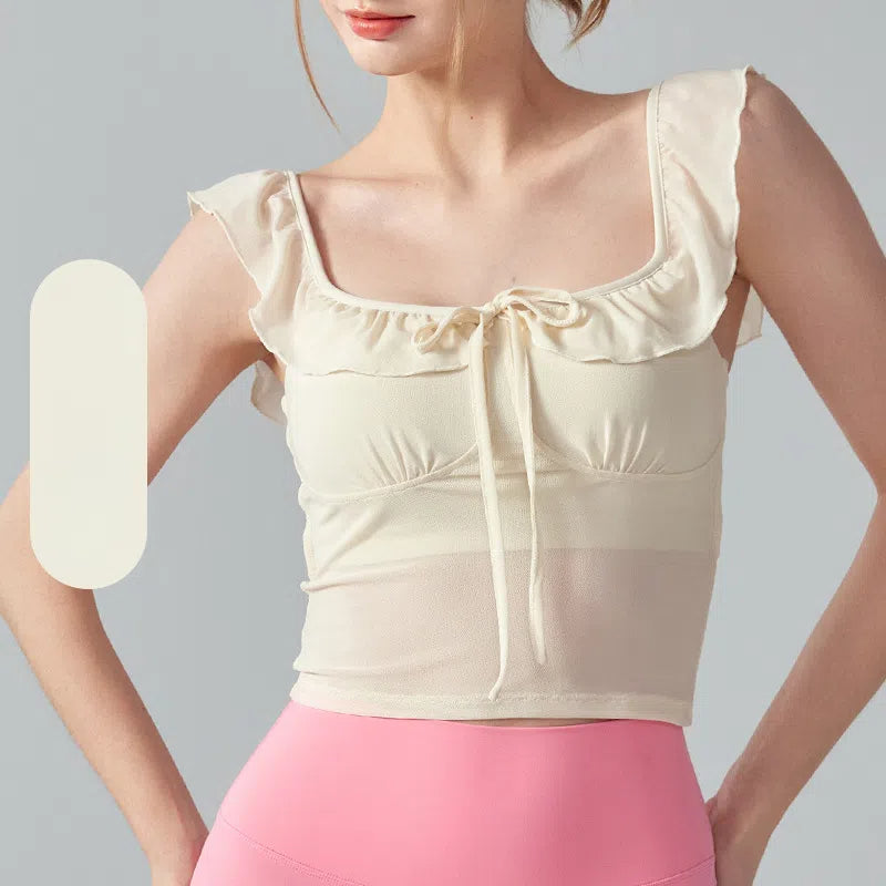 Ruffled small flying sleeves, Gentle wind mesh breathable, Thin temperament, Short sleeves
