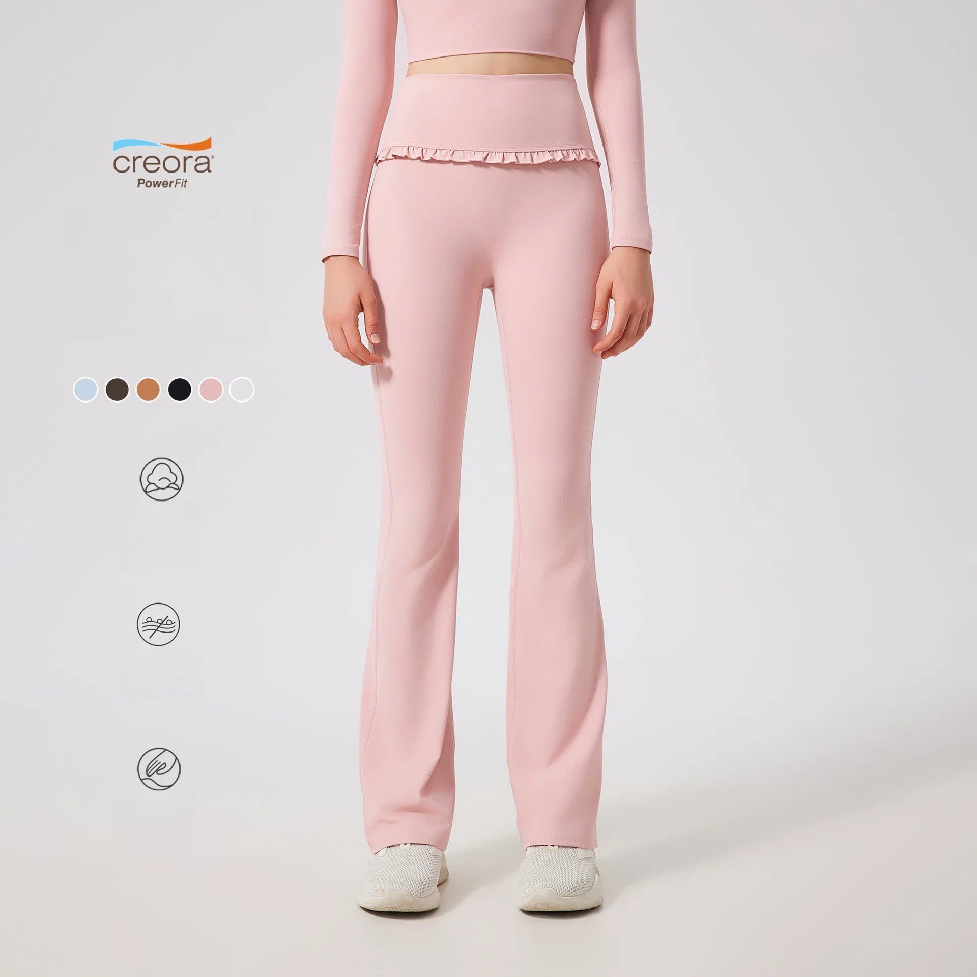 Ruffled slightly flared high-waisted slim slim breathable sports fitness pants