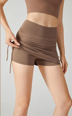Drawstring tie anti-slip fake two-piece skirt