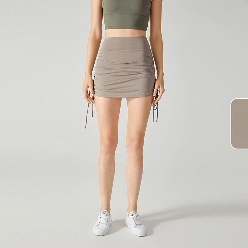 Drawstring tie anti-slip fake two-piece skirt