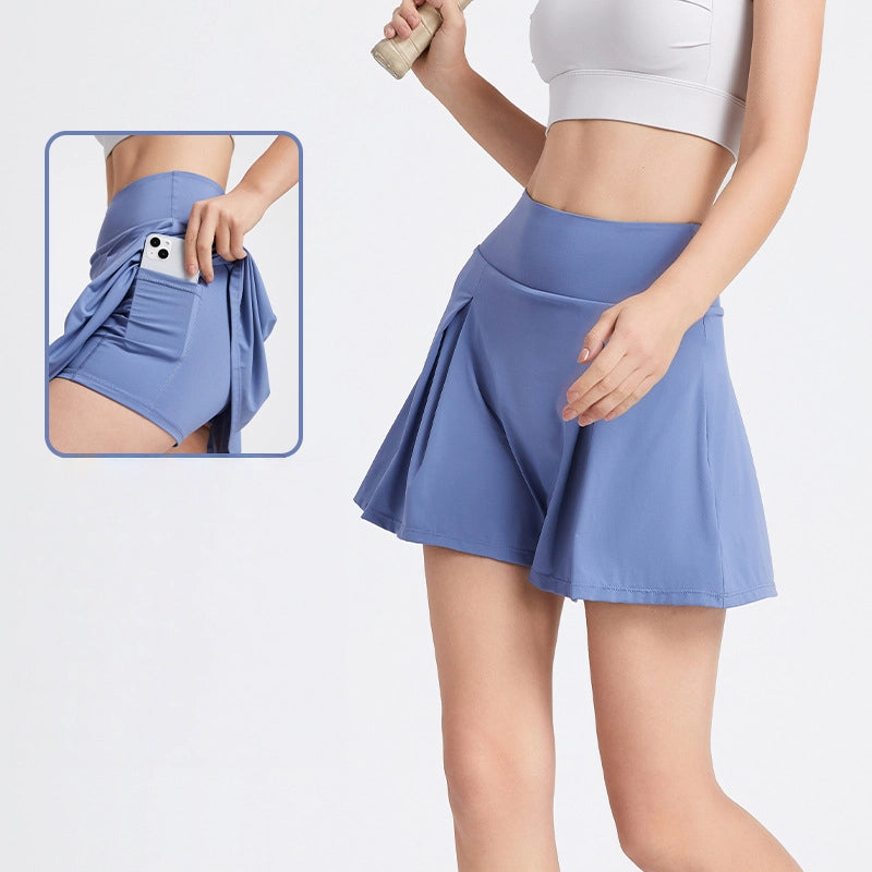 Cool sunscreen shirred high-waisted slimming tennis skirt