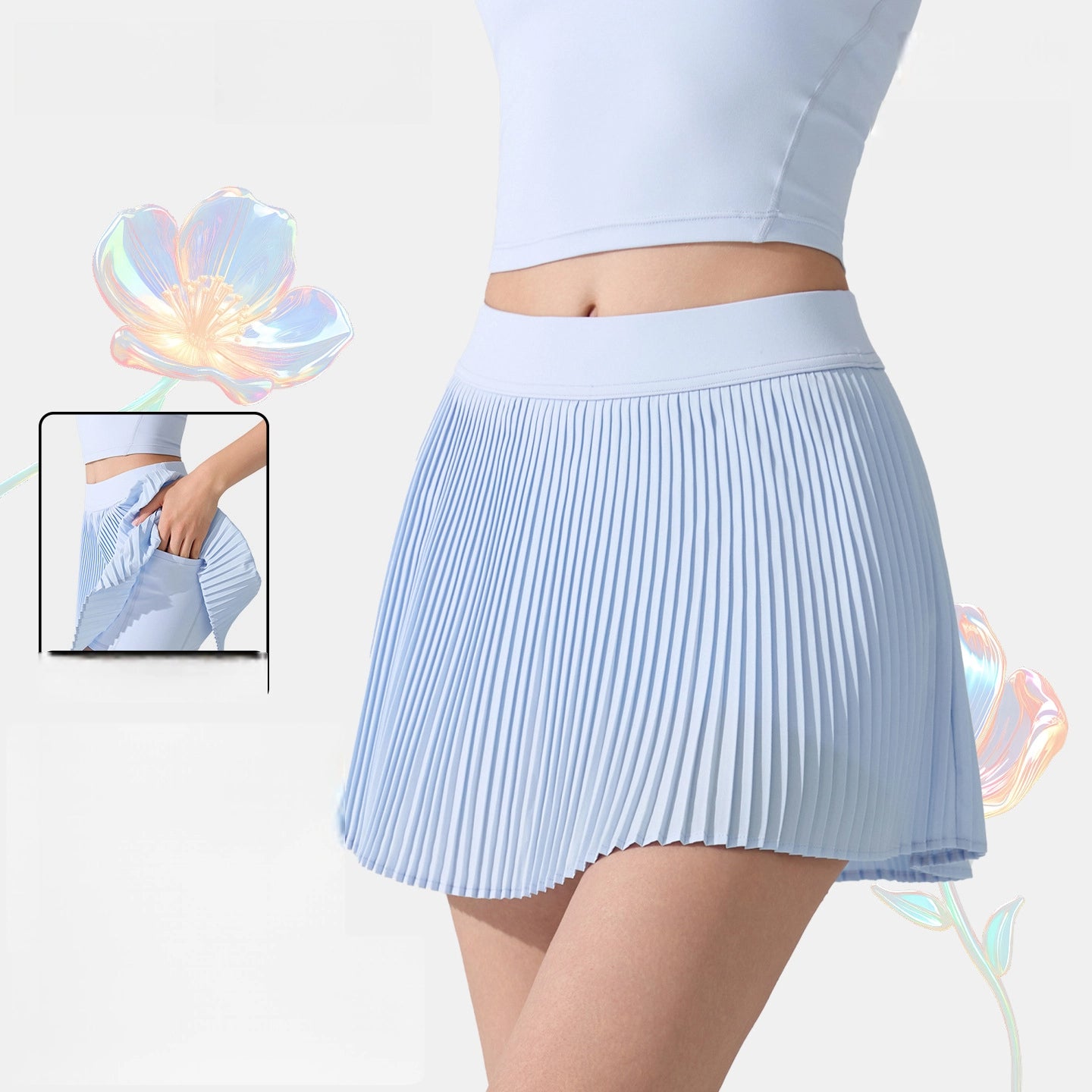Anti-walking light wrap hip tennis pleated skirt