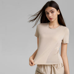 Crew neck paneled with breathable short sleeves