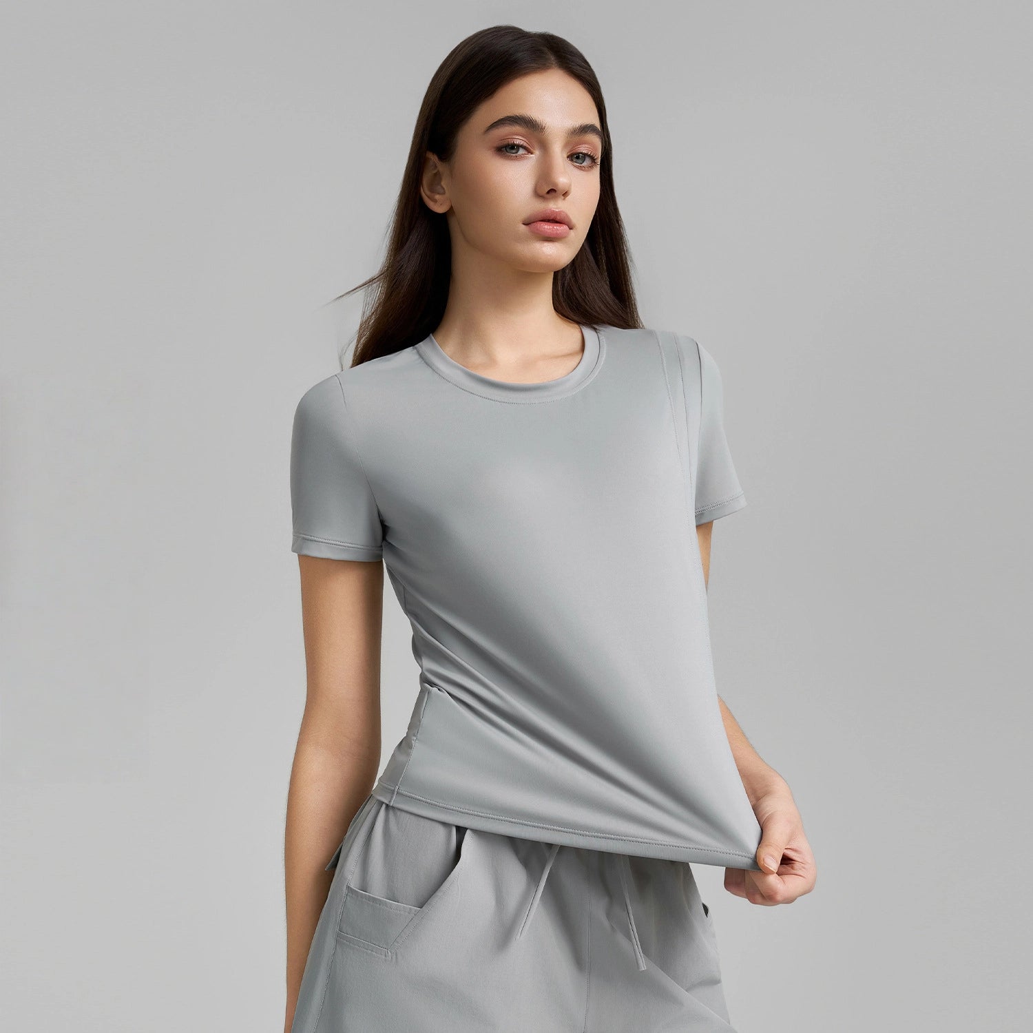 Crew neck paneled with breathable short sleeves