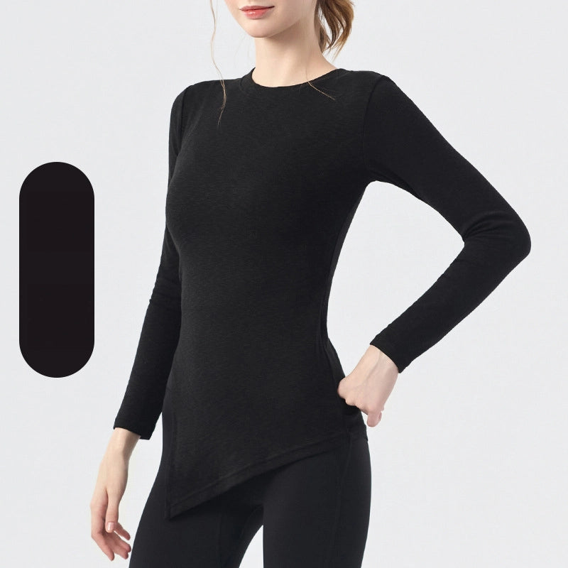 Slim waist and hip slit casual fitness long-sleeved top