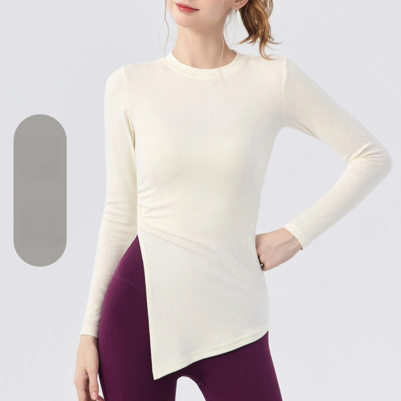 Slim waist and hip slit casual fitness long-sleeved top