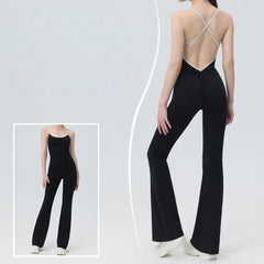Contrasting backless yoga bodysuit