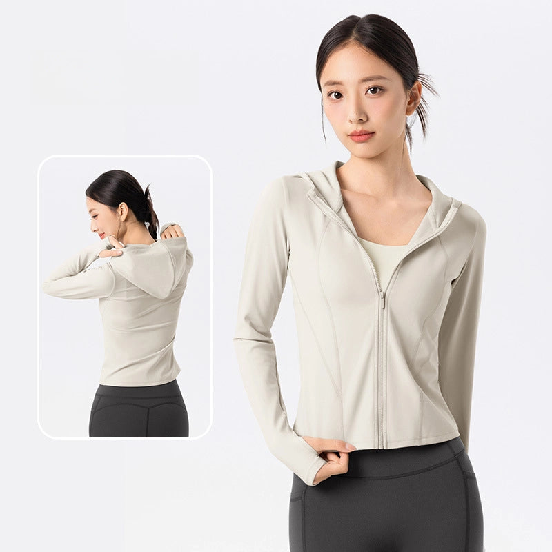 Fleece warm slim fits hooded yoga jacket