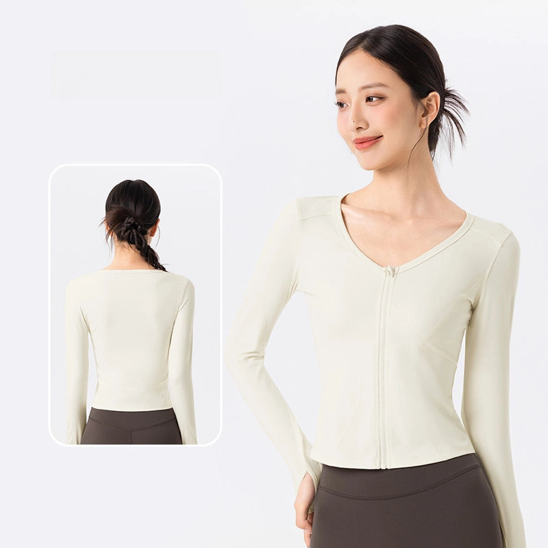 Slim zippered cardigan tummy tucks sports long sleeves