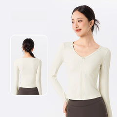 Slim zippered cardigan tummy tucks sports long sleeves