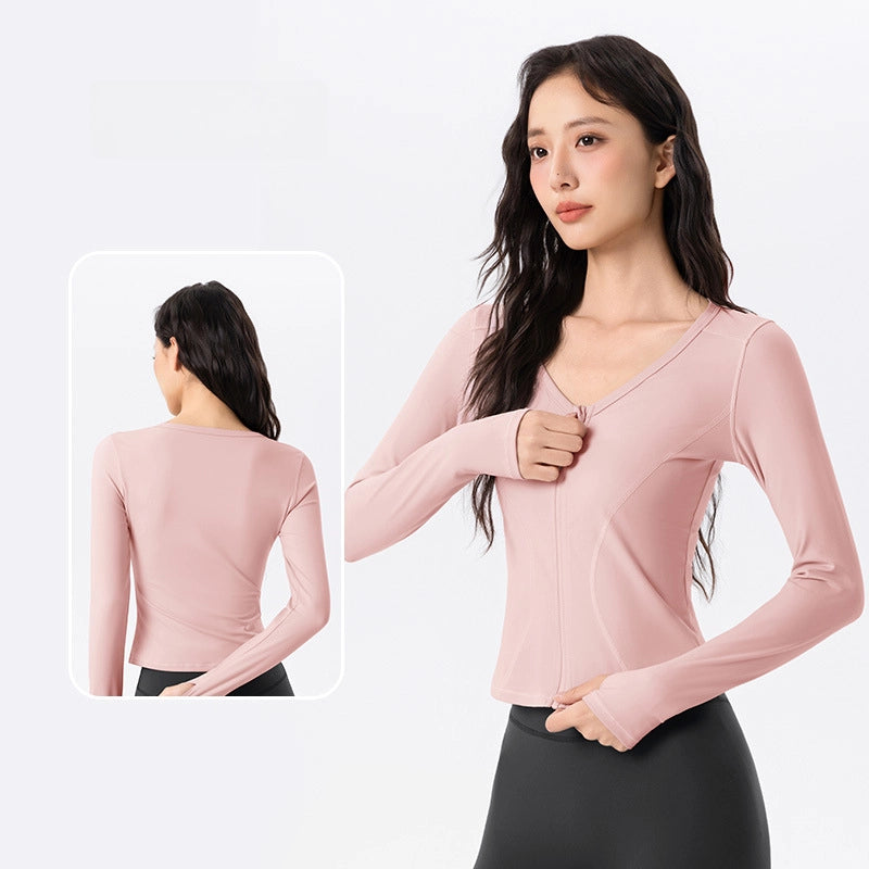 Slim zippered cardigan tummy tucks sports long sleeves