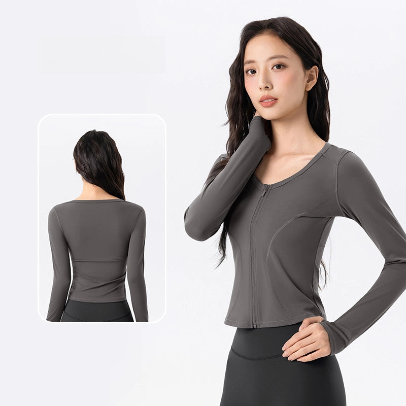 Slim zippered cardigan tummy tucks sports long sleeves