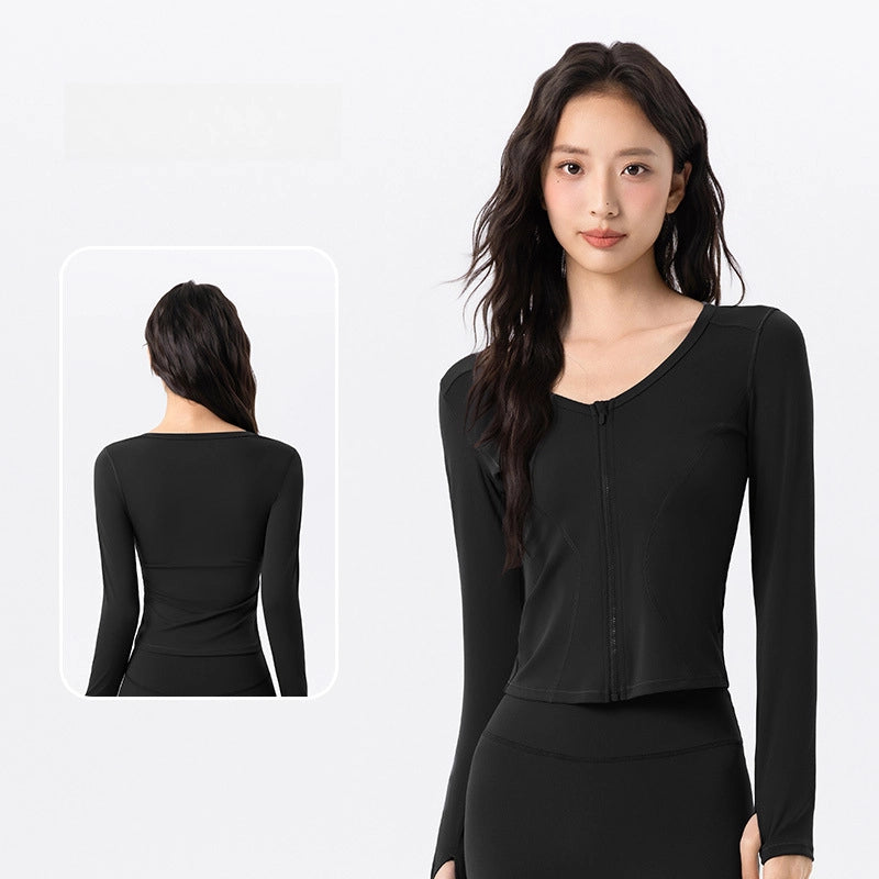 Slim zippered cardigan tummy tucks sports long sleeves