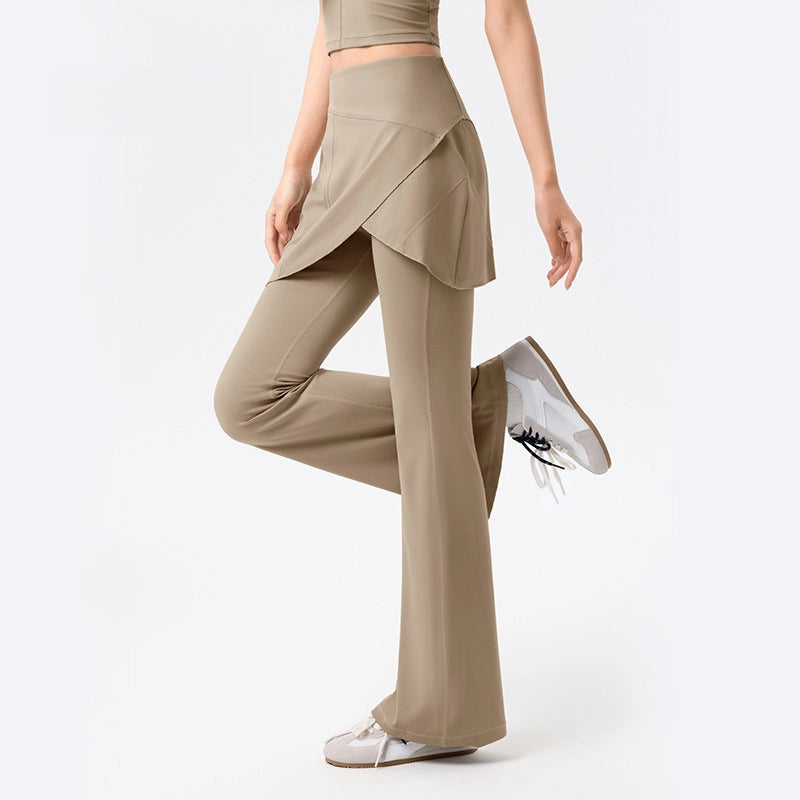 Fake two pieces of laminated yoga bootcut gym pants
