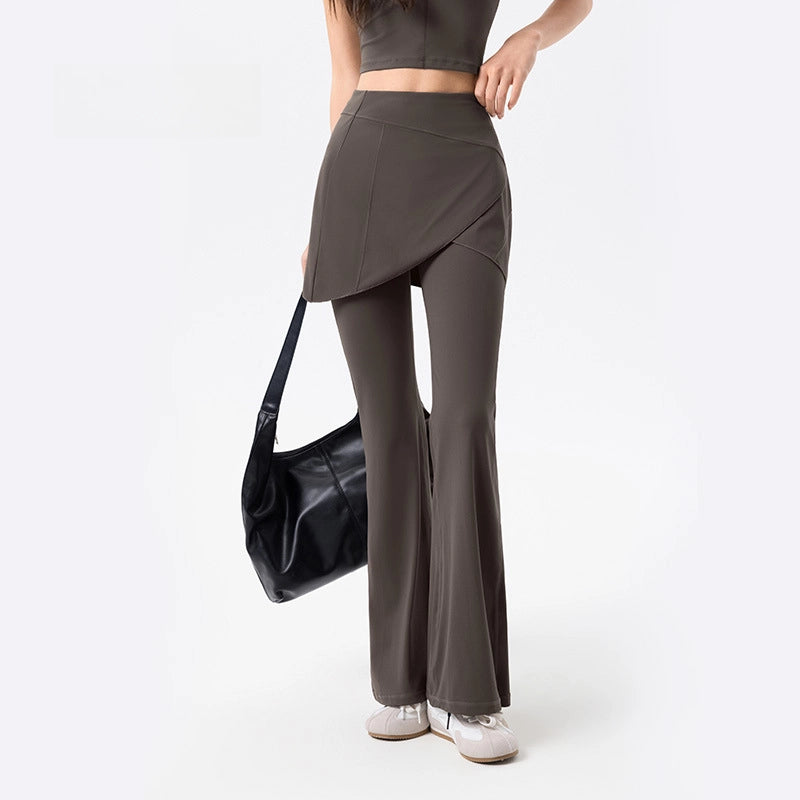 Fake two pieces of laminated yoga bootcut gym pants