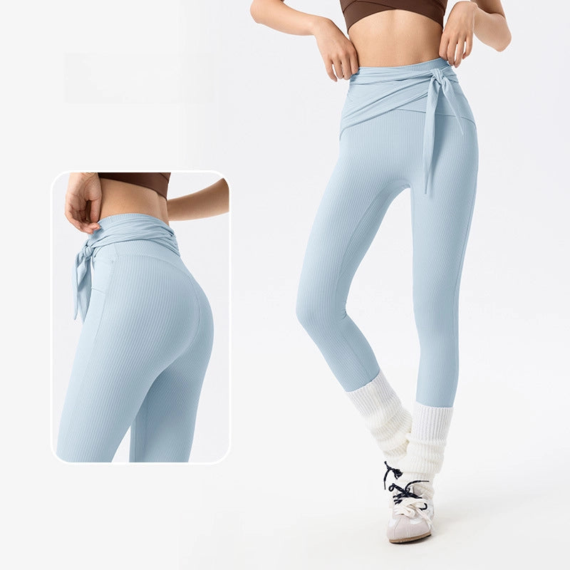 Peach hip cross-strap tummy tucking gym pants