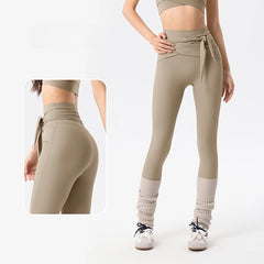 Peach hip cross-strap tummy tucking gym pants