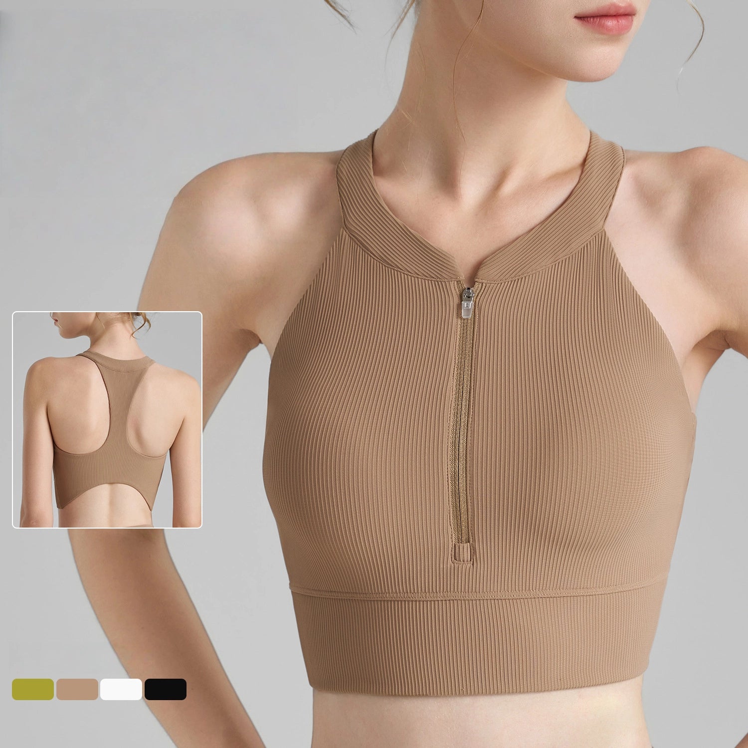 Front zippered shockproof sports bra