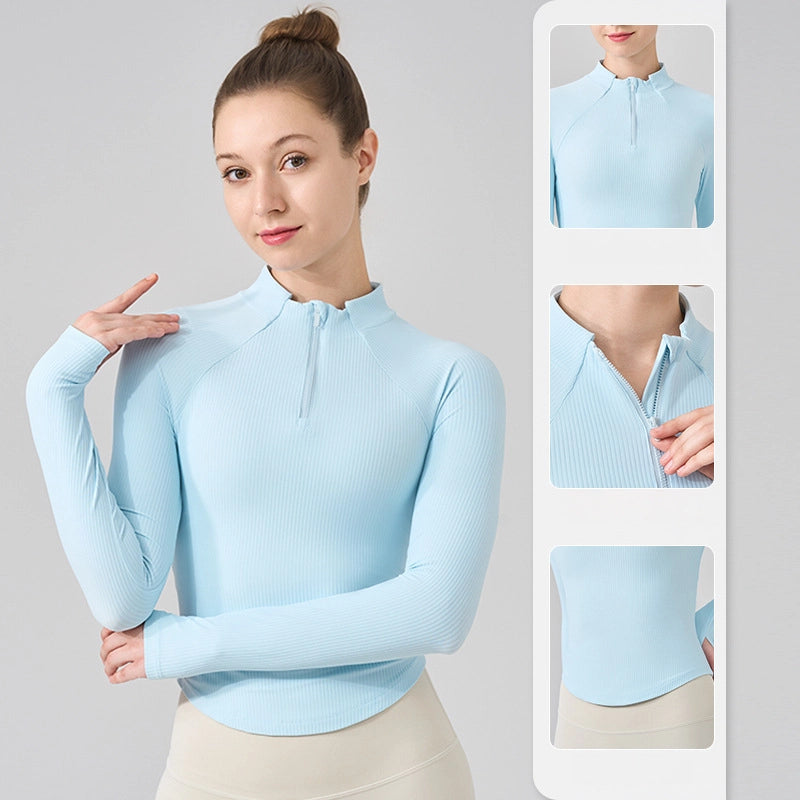 Stand collar half-zip breathable slim sports long-sleeved top