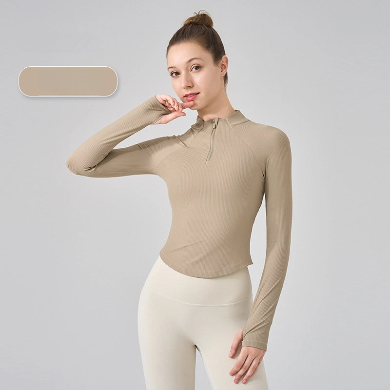 Stand collar half-zip breathable slim sports long-sleeved top