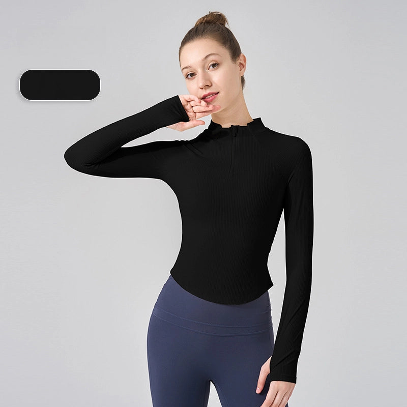 Stand collar half-zip breathable slim sports long-sleeved top