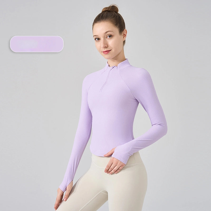 Stand collar half-zip breathable slim sports long-sleeved top