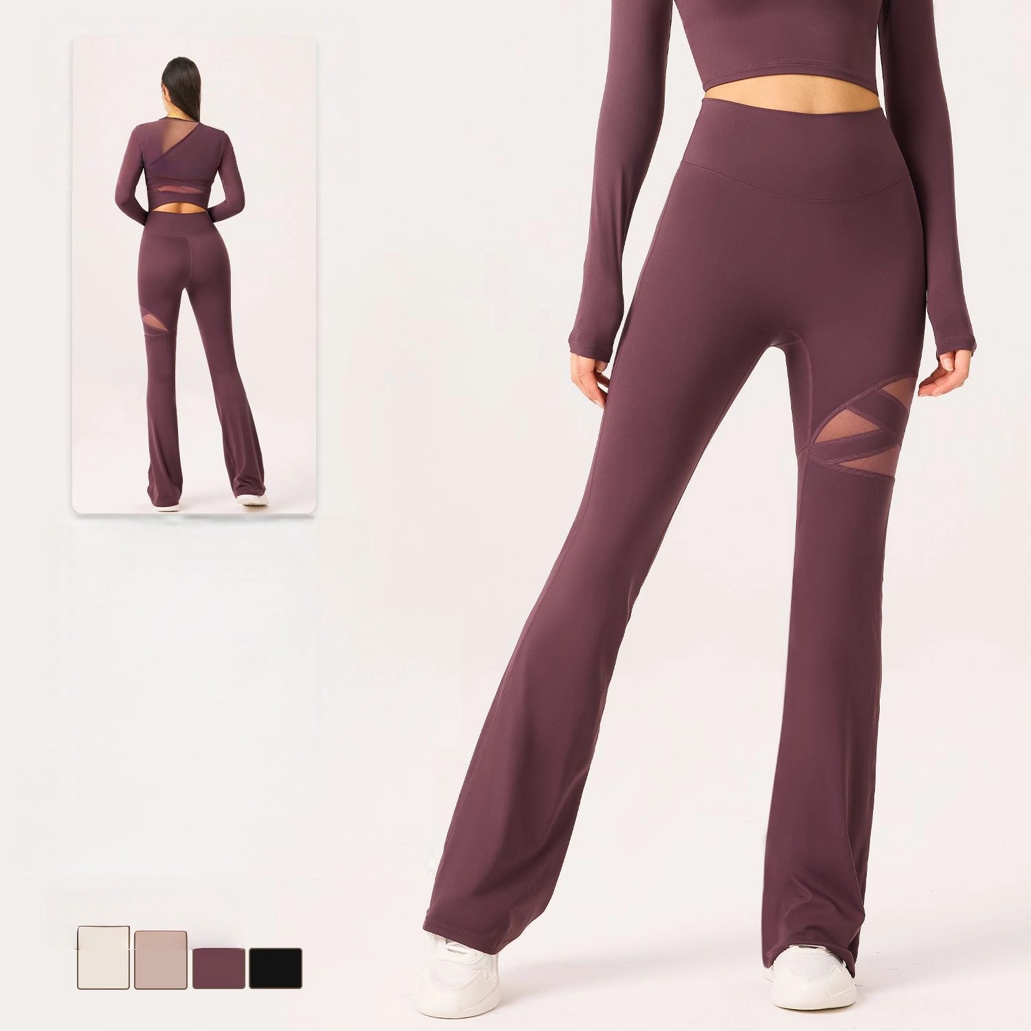 Hollow breathable high-waisted hip lift slimming yoga sports bell-bottoms