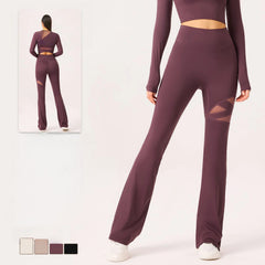 Hollow breathable high-waisted hip lift slimming yoga sports bell-bottoms
