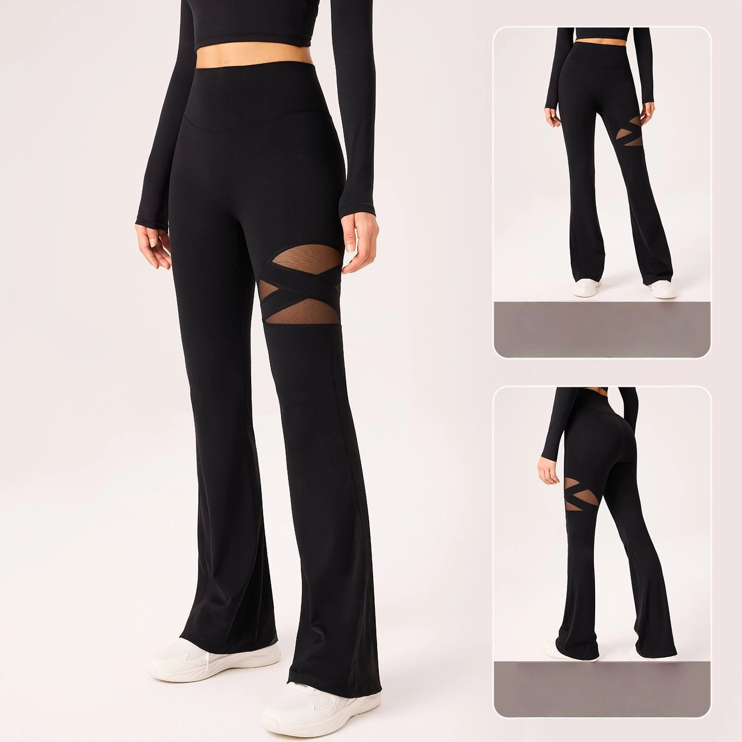 Hollow breathable high-waisted hip lift slimming yoga sports bell-bottoms