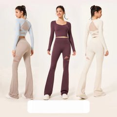 Hollow breathable high-waisted hip lift slimming yoga sports bell-bottoms