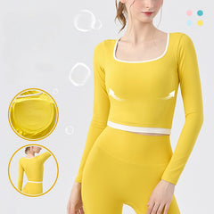 New contrasting fake two-piece Pilates running sports fitness long-sleeved top