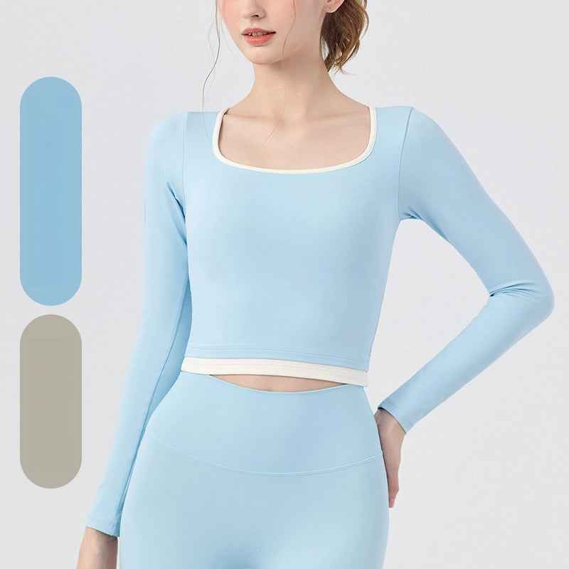 New contrasting fake two-piece Pilates running sports fitness long-sleeved top